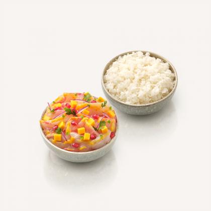 Yellowtail Ceviche and mango "leche de tigre" marinade